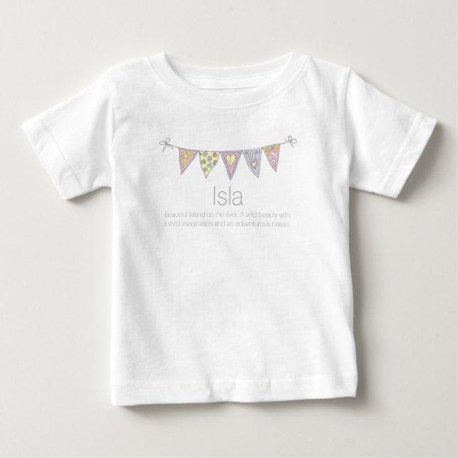 Camiseta Para Bebê Isla Girl name significa bunting flag t-shirt (Frente)