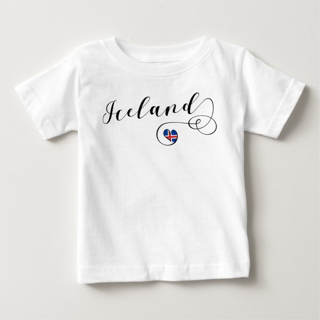 Camiseta Para Bebê Islândia Heart, Bandeira Islandesa (Frente)