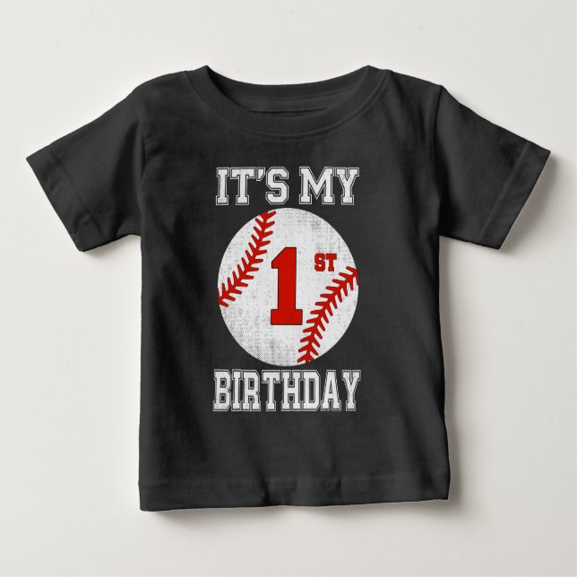 Camiseta Para Bebê It’s My 1st Birthday Baseball Design (Frente)