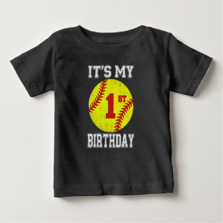 Camiseta Para Bebê It's My 1st Birthday Girl Softball 1 Year Old