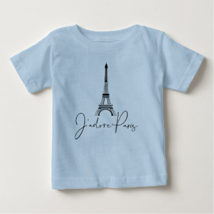 Camiseta Para Bebê J' adore Paris Eiffel Tower Cué Azul