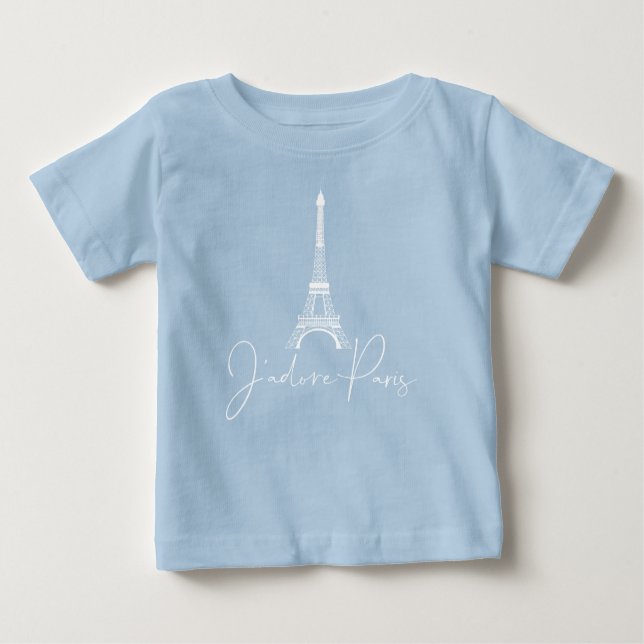 Camiseta Para Bebê J' adore Paris Eiffel Tower Cué Azul (Frente)
