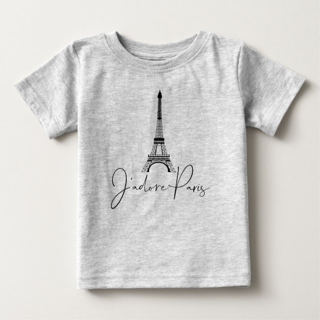 Camiseta Para Bebê J' adore Paris Torre Eiffel Bonito Cinza (Frente)