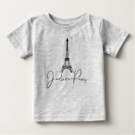 Camiseta Para Bebê J' adore Paris Torre Eiffel Fofo Cinza