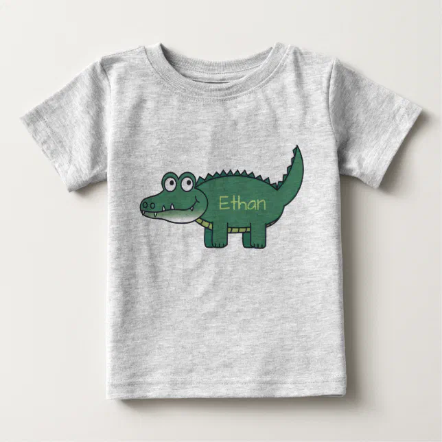 Camiseta Para Bebê Boca verde do jacaré do crocodilo dos desenhos