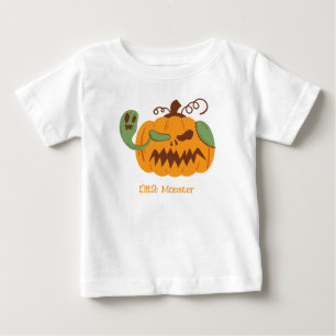 Camiseta Para Bebê Jack-o-Lanterna e Ossos Louco Halloween