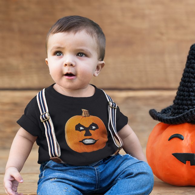 Camiseta Para Bebê Jack o' Lanterna Rosto Sinistro, Abóbora Halloween (Jack o' Lantern Sinister Face, Halloween Pumpkin Baby T-Shirt)
