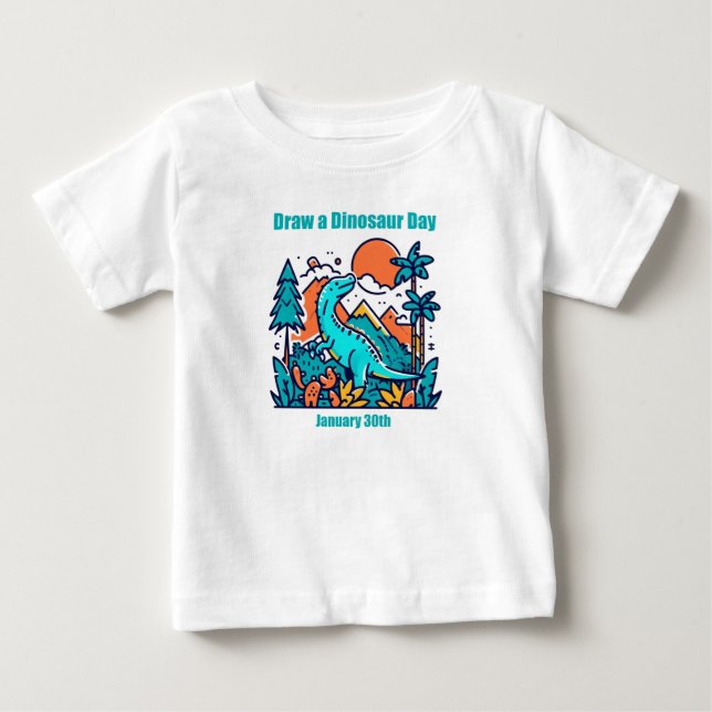 Camiseta Para Bebê Jan 30 - Desenhar a Dinossauro (Frente)