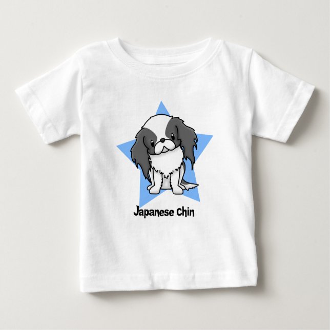 Camiseta Para Bebê Japonês Chin do preto da estrela de Kawaii (Frente)