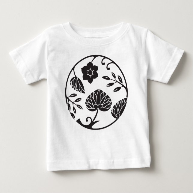 Camiseta Para Bebê Japonês Crest 0048 - flores e folhas (Frente)
