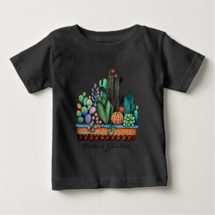Camiseta Para Bebê Jardim bonito do cacto da aguarela no pote