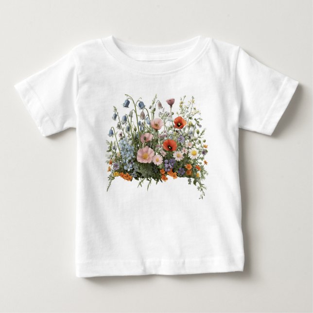 Camiseta Para Bebê jardim botânico de flores de campo (Frente)