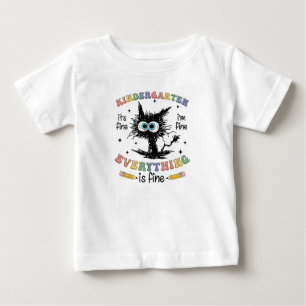 Camiseta Para Bebê Jardim de Infância Gato Preto Tudo Bem Estou Bem T