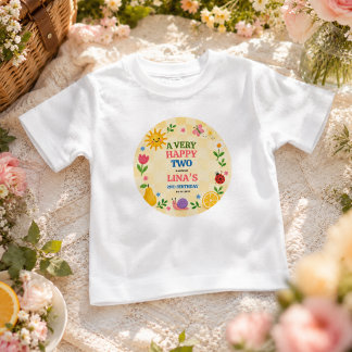 Camiseta Para Bebê Jardim Ensolarado Festa de Picnic Floral de 2º Ani