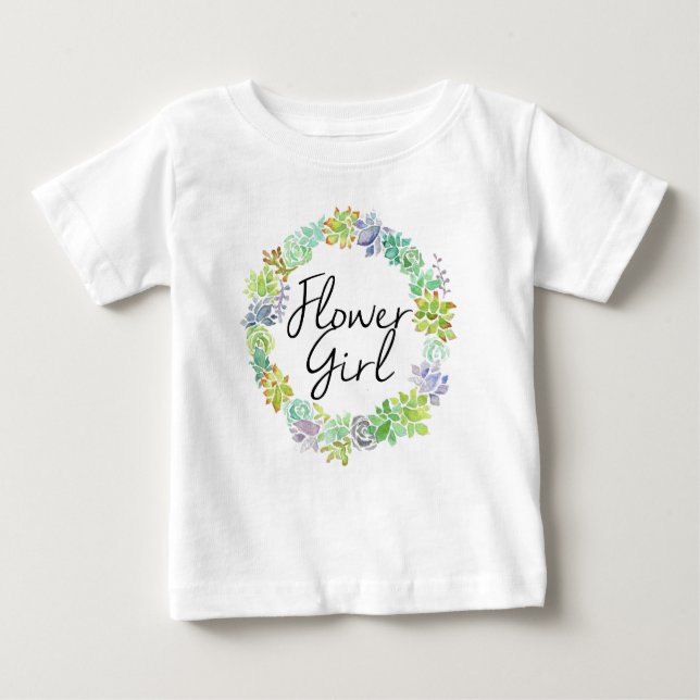 Camiseta Para Bebê Jardim Suculento | Garota Aquarela (Frente)