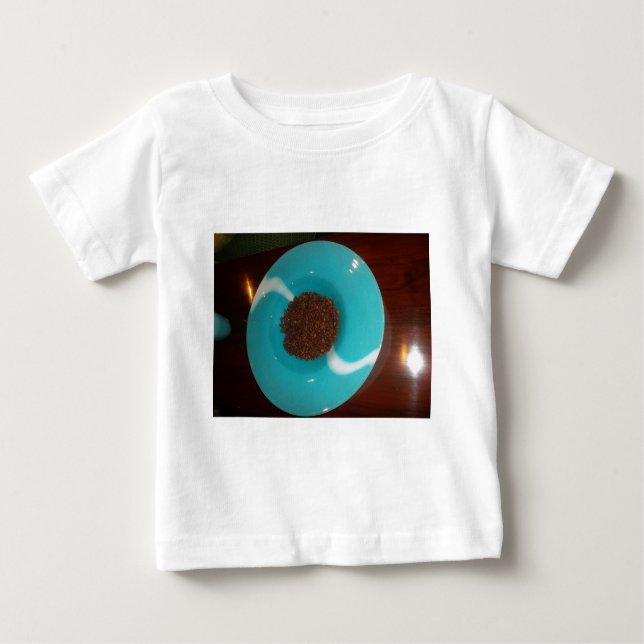 Camiseta Para Bebê Java Vibes: Beans de café e arte azul-ciano (Frente)