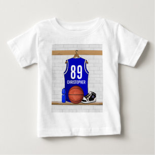 Camiseta Para Bebê Jérsei azul e branco personalizado do basquetebol