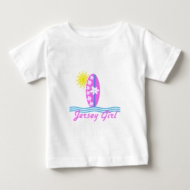 Camiseta Para Bebê Jérsei Rapariga Bebê Bodô Surfboard Rosa W/Sun (Frente)