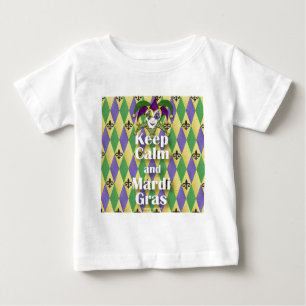 Camiseta Para Bebê Jester Mask Keep Calm e Mardi Gras