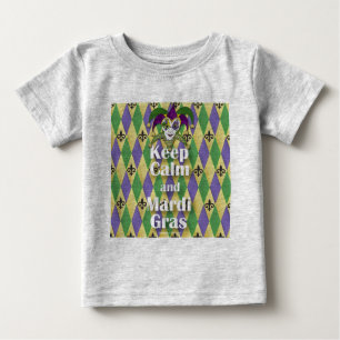 Camiseta Para Bebê Jester Mask Keep Calm e Mardi Gras
