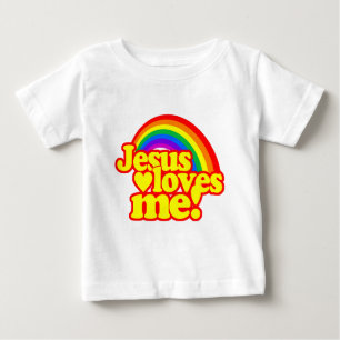 Camiseta Para Bebê Jesus ama-me (com arco-íris)