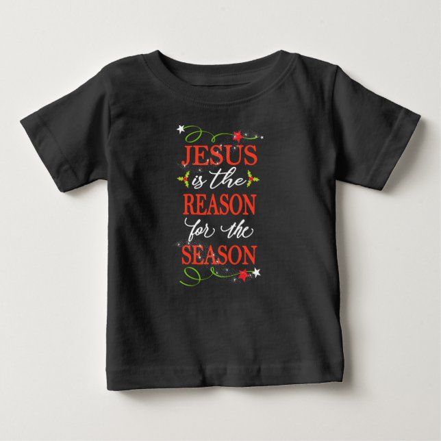 Camiseta Para Bebê Jesus é a razão para a estação Folksy (Frente)