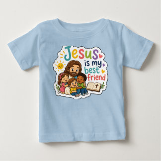 Camiseta Para Bebê Jesus é meu melhor amigo Crianças Cristãs Fofas