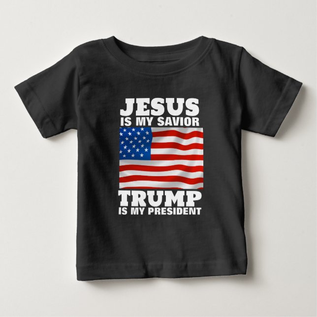 CAMISETA PARA BEBÊ JESUS É MINHA TRUMP SAVIOR É MEU PRESIDENTE TODDLE (Frente)