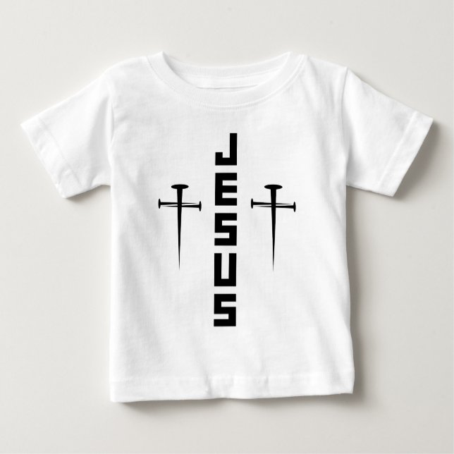Camiseta Para Bebê JESUS Nail Cross Christian Faith Para Crenças (Frente)