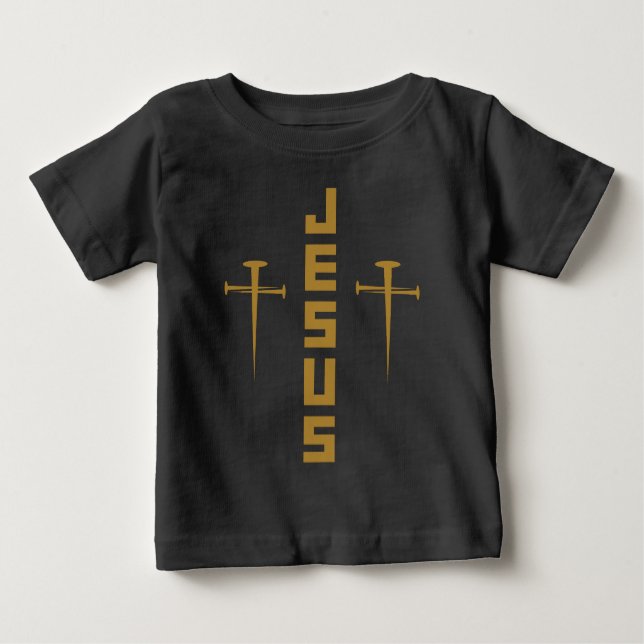 Camiseta Para Bebê JESUS Nail Cross Christian Faith Para Crenças GLD (Frente)