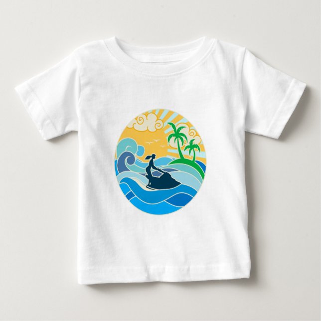 Camiseta Para Bebê Jet Ski e o Mar (Frente)
