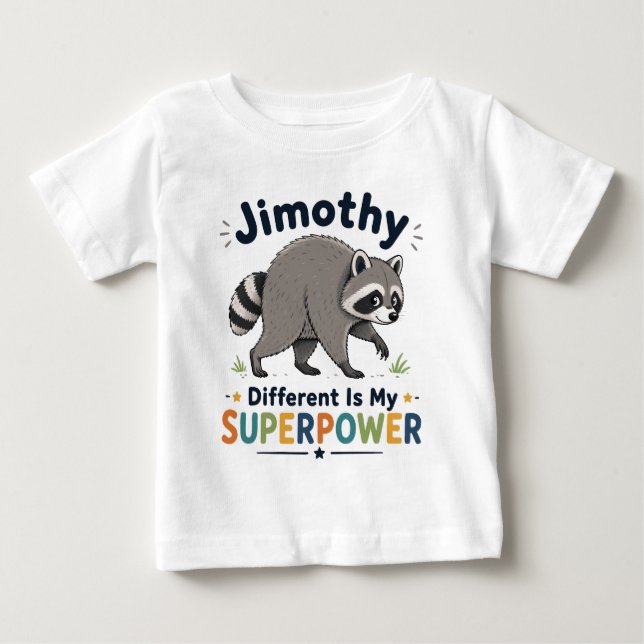 Camiseta Para Bebê Jimothy diferente é meu superpoder (Frente)