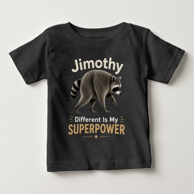 Camiseta Para Bebê Jimothy diferente é meu superpoder (Frente)
