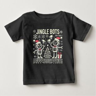 Camiseta Para Bebê Jingle Bots Festivos Holiday Robots com Santa Hats