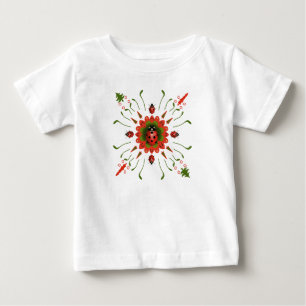 Camiseta Para Bebê Joaninha do Natal Vermelha Branca Verde