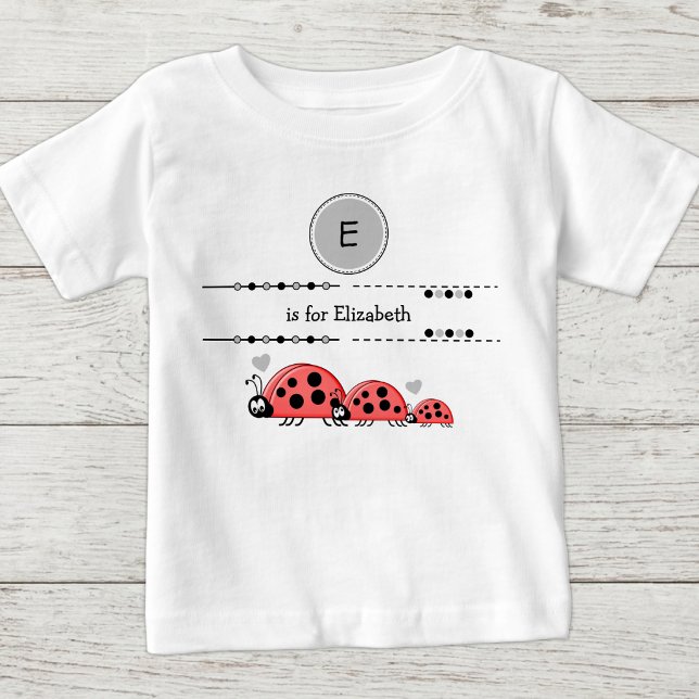 Camiseta Para Bebê Joaninhas adicionam nome preto e cinza (Criador carregado)