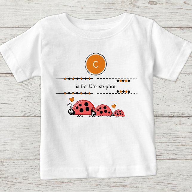 Camiseta Para Bebê Joaninhas adicionam nome preto e laranja (Criador carregado)