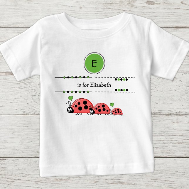 Camiseta Para Bebê Joaninhas adicionar nome preto e verde (Criador carregado)