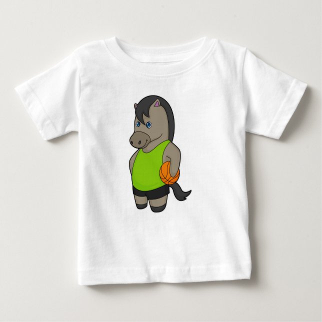 Camiseta Para Bebê Jogador de basquete cavalo Basquete (Frente)