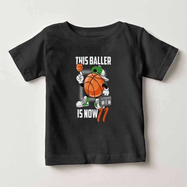 Camiseta Para Bebê Jogador De Basquete De Aniversário De 11, Funny, 1 (Frente)