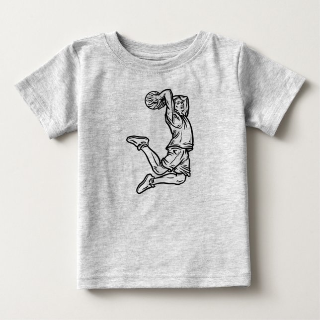 Camiseta Para Bebê Jogador de Basquete Fazendo Design Escuro de Slam  (Frente)