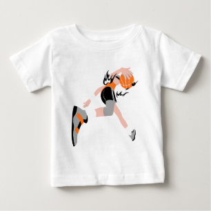 Camiseta Para Bebê Jogador de Basquete Fogueira Fazendo uma Enterrada