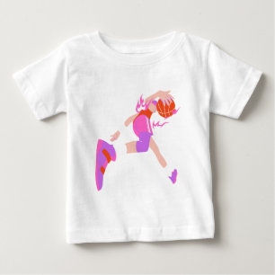 Camiseta Para Bebê Jogador de Basquete Rosa Gráfico de Enterrada