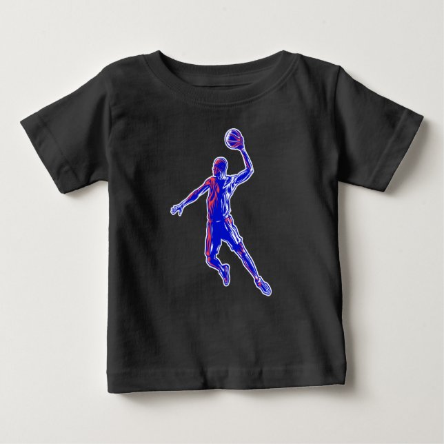 Camiseta Para Bebê Jogador de basquetebol Slam Dunk, Vermelho e Azul  (Frente)