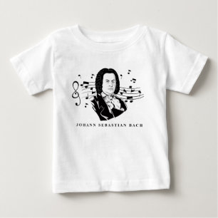 Camiseta Para Bebê Johann Sebastian Bach Portrait e Bust com Notes