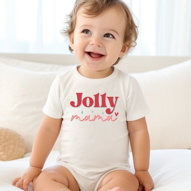 Camiseta Para Bebê Jolly Mama Heart Retro Christmas (Criador carregado)