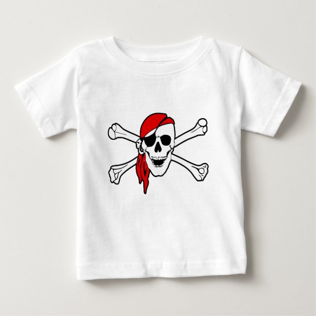 Camiseta Para Bebê Jolly roger com bandana vermelha (Frente)