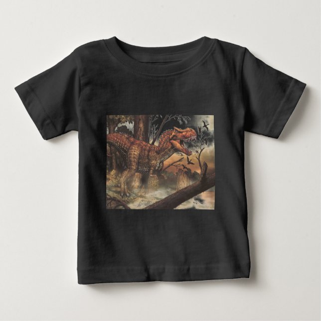 Camiseta Para Bebê Jornada Jurássica: Dinossauro em seu Habitat Natur (Frente)