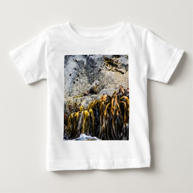 Camiseta Para Bebê Jovem Selo De Peles Na Rocha (Frente)