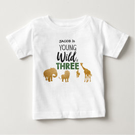 Camiseta Para Bebê Jovem Selvagem e Três Animais Safari Aniversário
